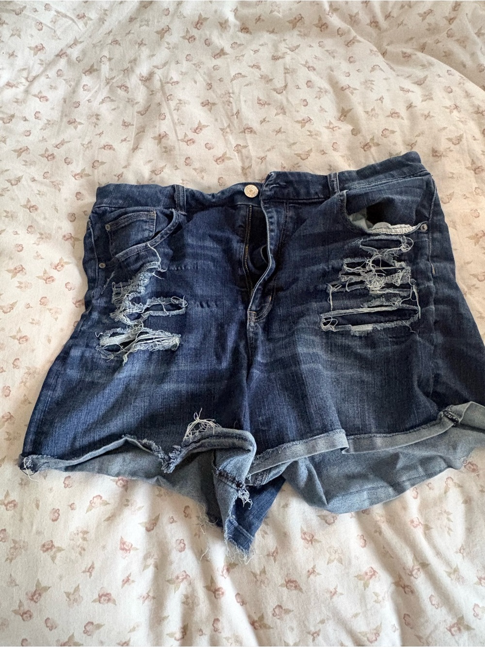 American Eagle Outfitters Dark Indigo Distressed Jean Shorts